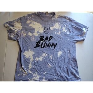 Bad Bunny‎ T Shirt XL Purple Bleach Splatter Graphic Print Short Sleeve Gildan